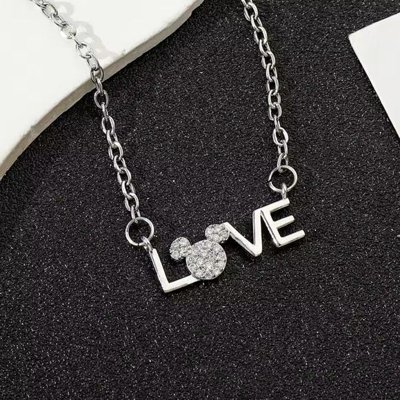 Jewelry - Sterling Silver Cubic Zirconia Love Mickey Mouse Necklace